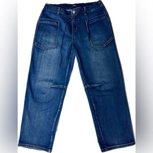 Flamingals Women’s Stretch Denim Jeans Size L Blue Mid Rise Straight Leg